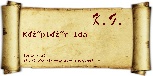 Káplár Ida névjegykártya